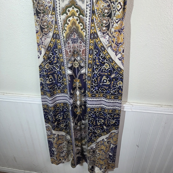 One World Womens XL Boho Maxi Dress Rhinestone Embellished Blue Lace Back - Picture 11 of 12